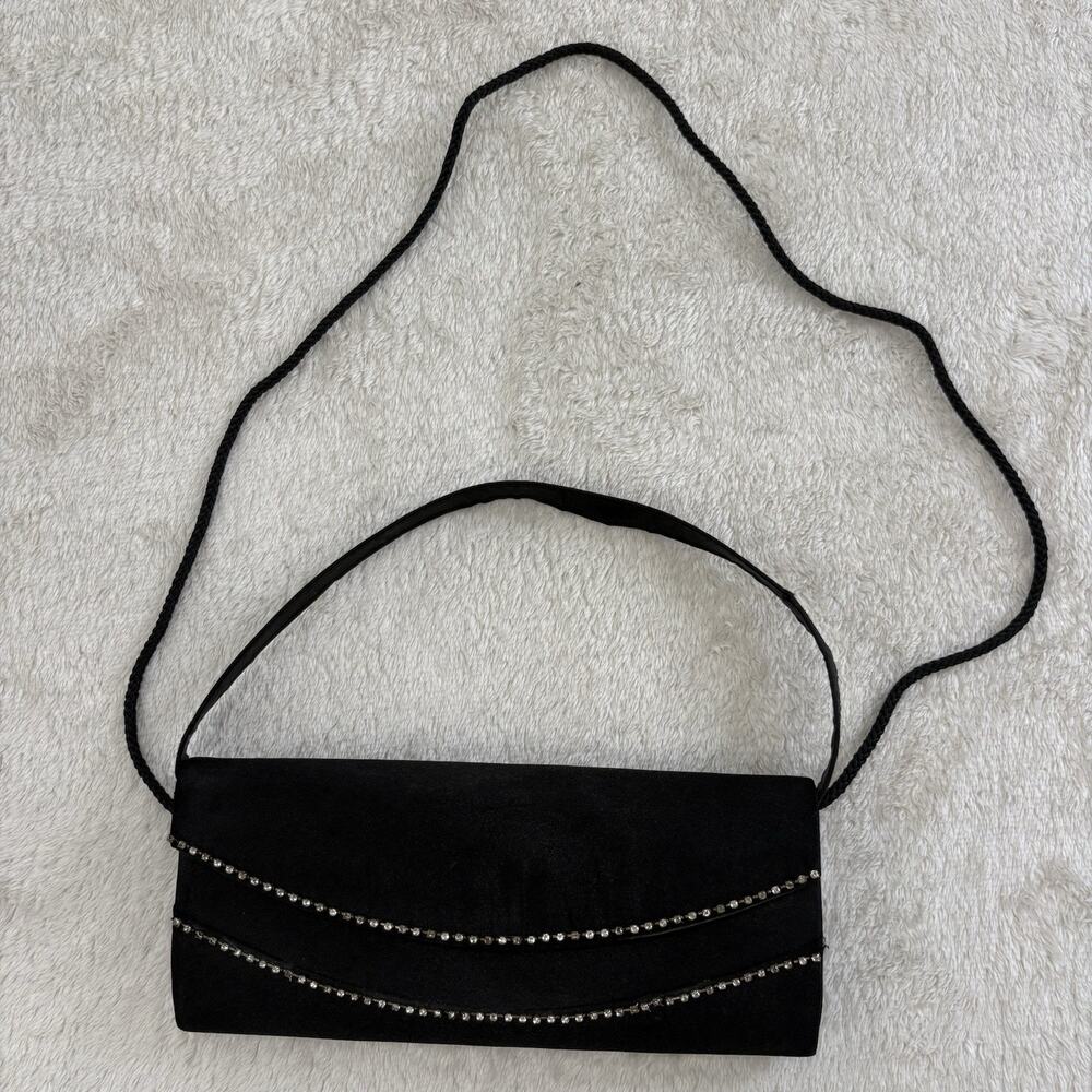 Bijoux Terner Black Satin Rhinestone Evening Bag Clutch Formal Y2K Purse